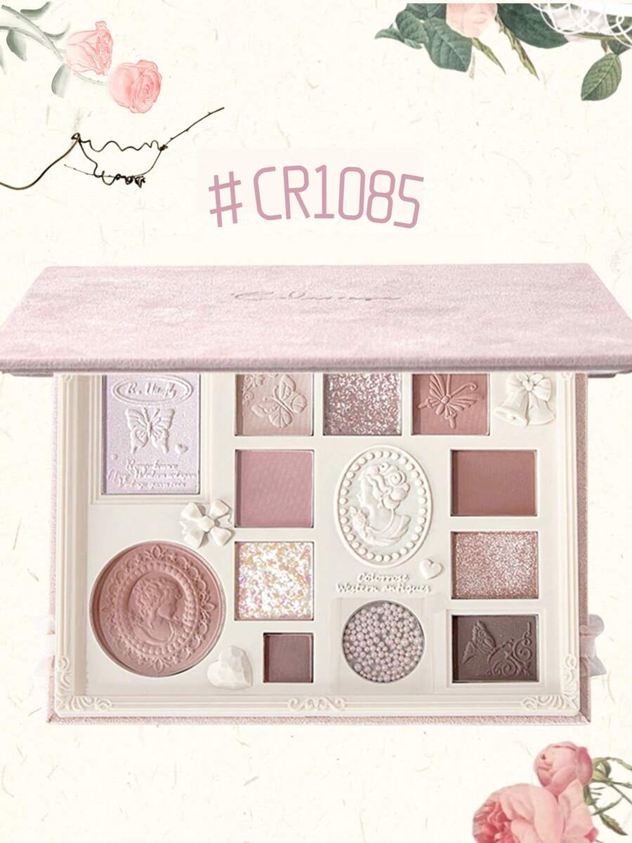 COLORROSE 压纹彩妆盘，哑光和珠光眼影粉盘，显色度高，持久闪亮眼影，质地柔滑轻盈，带镜子，高光，修容和腮红多功能彩妆盘
