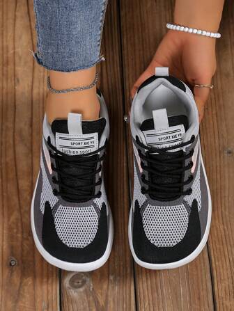 Plus Size Women's Athletic Shoes With Woven Fabric Decor, Minimalist Barefoot Style Suitable For Outdoor Sports, Casual, Non-Slip, Comfortable Walking