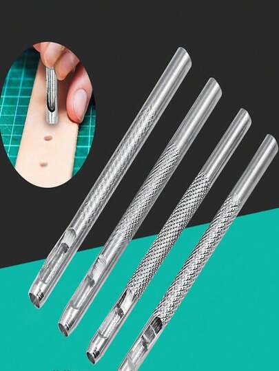 4/12-delige professionele set leerponsen, robuuste perforatorset voor riemen/horloges/tassen, ronde gatenmaker in 4 maten, doe-het-zelf leergereedschap voor het repareren van banden en het maken van accessoires, gereedschap voor het ponsen van leer