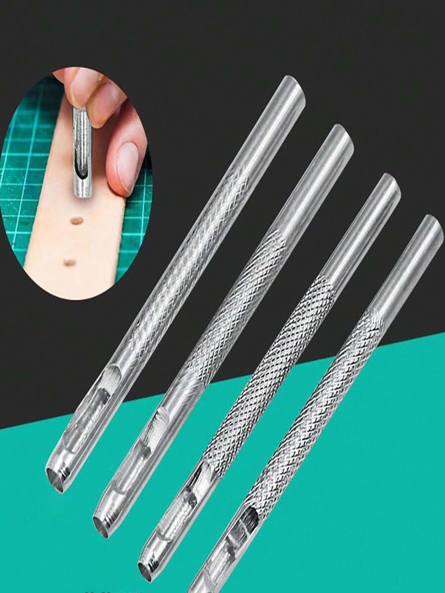 4/12 Peças Conjunto Profissional de Perfurador de Couro, Kit Perfurador Resistente para Cintos/Relógios/Bolsas, Perfurador de Orifícios Redondos de 4 Tamanhos, Ferramentas de Artesanato de Couro DIY para Reparar Alças e Fazer Acessórios, Ferramentas de Perfuração de Couro