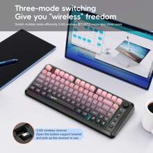HXSJ L400 Three-Mode Bluetooth Wireless Membrane Keyboard, Gradient Ball Cap 81 Keyboard, Charging Test, Colorful Compact Office Gaming Keyboard