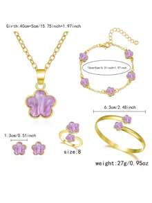 6 件/套幸运花首饰套装，1 条项链，1 条手链，1 个手镯，1 个戒指，1 对耳环，适合日常、派对、节日