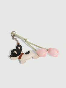 Girl's Accessories, Hanging Decorations, Ins Blogger Style, -Inspired Faux Flowers, 3D Cartoon Decorations, Cute Bulldog Decorations, Suitable For Girls, Girl, School, Small Gifts For Her, Can Enhance Your Elegant, Keychain, Knotted Decorative Lanyards, Edgy Chic Style, Back To School Essential
