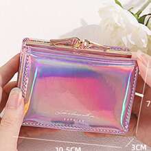 Suphiar Iridescent Laser Gradient (Pink Purple) Gold Clip Short Wallet For Women Wallet Mini Wallet Purse Wallet Small Wallet Cute Wallet