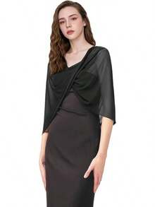 Coucoland Shawl Wraps Women - Sheer Chiffon Shawl Elegant Soft Wraps Evening Dress Wedding - 黑色 - 查看 1
