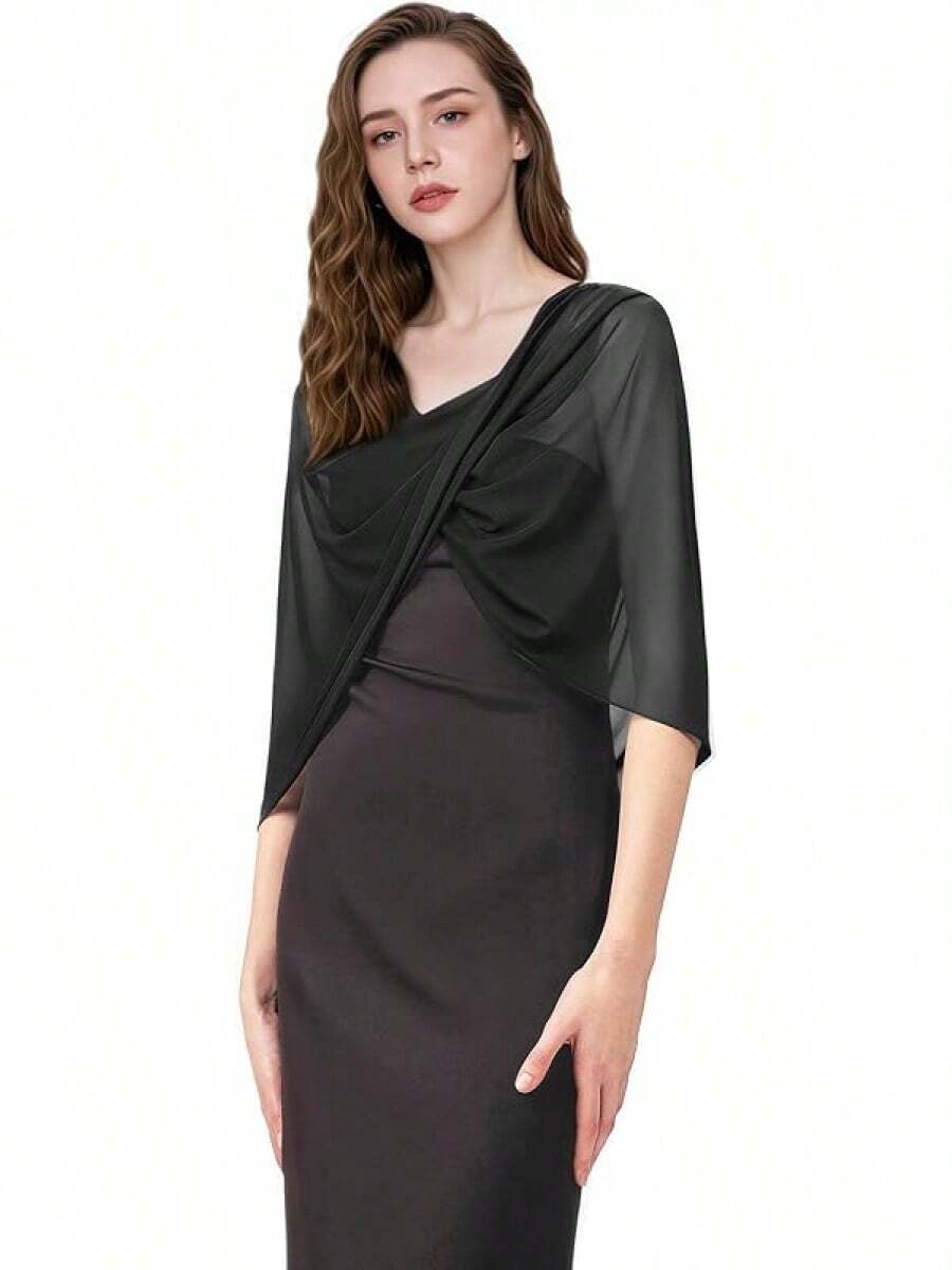 Coucoland Shawl Wraps Women - Sheer Chiffon Shawl Elegant Soft Wraps Evening Dress Wedding - 黑色 - 查看 1