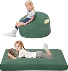 Bean Bag Chair For Kids 8-12, Toddler Beanbag Bed Corduroy, Convertible Child Bean Chair To Floor Mattress With Filler, Kid Reading Comfy Lounge Couch For Boys And Girls Bedroom, Green - 薄荷綠 - 查看 1