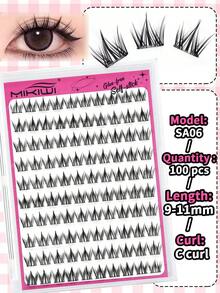 Mikiwi 100PCS Self Adhesive Cluster Lashes,Natural C Curl No Glue/Glue Free Lash Clusters,Press On Lashes,Individual Eyelash Extension,Short Lashes Wispy Natural Looking Soft Pre-Bond Eyelashes For Beginner - 黑色 - 查看 2