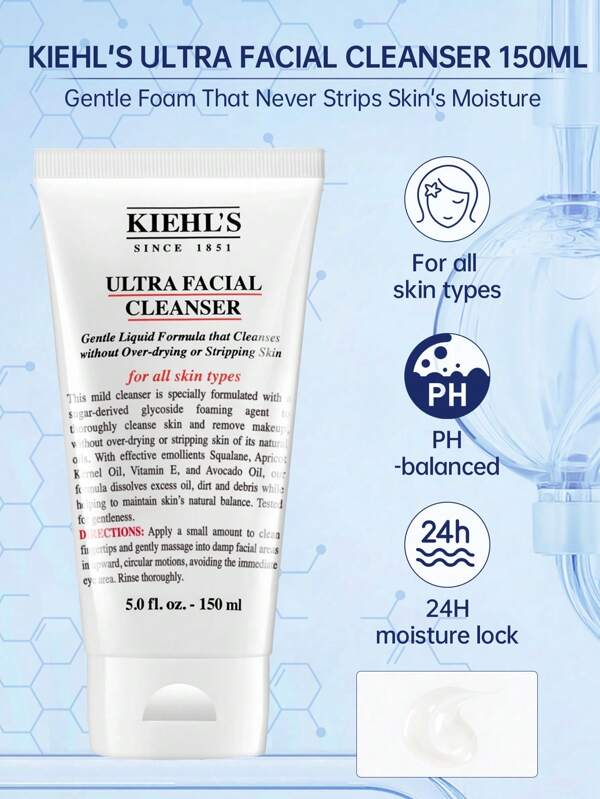 Kiehl's KIEHL'S ULTRA FACIAL CLEANSER 150ML FOR ALL SKIN TYPES Graduation Birthday Holiday Summer Fall Autumn Y2K Fancy Fashion Women Makeup Cosmetic Party Beach Travel Camping Outdoors School Campus Trip Festivals Decor Gift Present Cosplay Best Color Charm Vibe