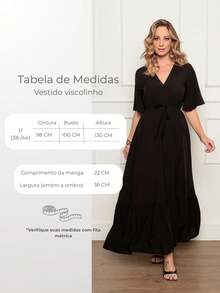 Women's Long Plain Dress With Elastic Waist - màu đen - Xem 2