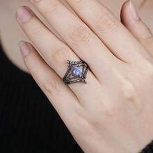 1 Bộ trang sức thời trang bằng đá Zirconia màu tím mạ điện dành cho nữ, nhẫn đính hôn/cưới, quà tặng trang sức cô dâu cho ngày kỷ niệm - Màu tím - Xem 5