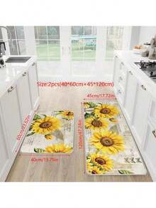 Anti-Slip Sunflower Pattern Kitchen Mat - Oil Resistant, Waterproof, Crystal Velvet Material, Machine Washable, Stain Resistant - Suitable For Entryways, Living Rooms, Laundry Rooms, Bathrooms, Etc. - Spring And Summer Decor - Multicolor - View 20