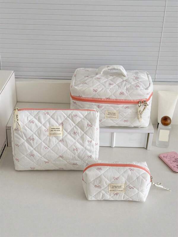 1 Stück koreanischer Stil rosa Schleife Frauen Make-up Tasche Reißverschluss Kosmetikpinsel Aufbewahrungstasche Handtasche große Make-up Tasche Hygieneartikel Waschbeutel