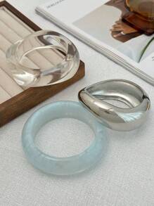 1pc/3pcs/Set Bohemian Geometric Arc Smooth Resin Cuff Bracelet, Luxurious Casual Party Women Couples Wedding Holiday Versatile Metal Jewelry Bracelet Gift (The Material And Color Of The Bracelet Are Subject To The Actual Product)