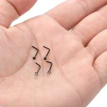 4pcs European And American Personality 20G Flat Ball Transparent Diamond L-Shaped 316 Steel Piercing Piercing Nails - 黑色 - 查看 5