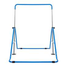 Barra da ginnastica per bambini, barra orizzontale pieghevole, altezza regolabile, base antiscivolo, attrezzatura per l'allenamento ginnico per la casa, capacità di 220 libbre, rosa/blu - Blu - Visualizzare 8