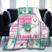 Soft 1pc Llama Print Flannel Fleece Throw Blanket - Warm, Cozy For All Seasons, Knitted Polyester Digital Print, Perfect Gift For Llama Lovers, Ideal For Bed, Sofa, Travel, And Outdoor Camping