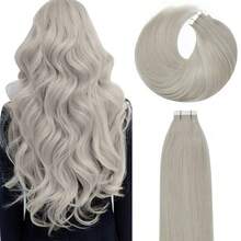 MLacer Tape In Hair Extensions Human Hair 12 Inch Natural Grey Sier Seaml Silky Straight 30g6001 - 灰色 - 查看 1