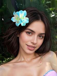 8 件夏威夷花发夹女士鸡蛋花芙蓉花发夹人造花发夹适合度假海滩派对波西米亚风格织物发夹套装，优雅纯色花朵发夹，芙蓉花女士发饰，爪夹，发夹，发夹，发夹，学校用品 - 彩色 - 查看 4