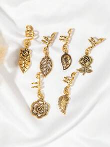 6 piezas Goma de pelo en espiral con adorno de hoja y flor - Dorado - Ver 5