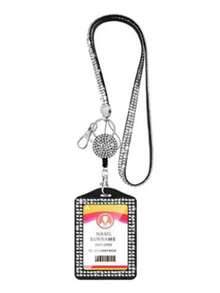 时尚三合一水钻挂绳，适用于身份证，闪亮身份证夹，水晶伸缩徽章卷轴颈挂绳，带金属扣和钥匙圈，适合学生、儿童、女教师（1 件）学校用品，返校 - 均碼 - 查看 8