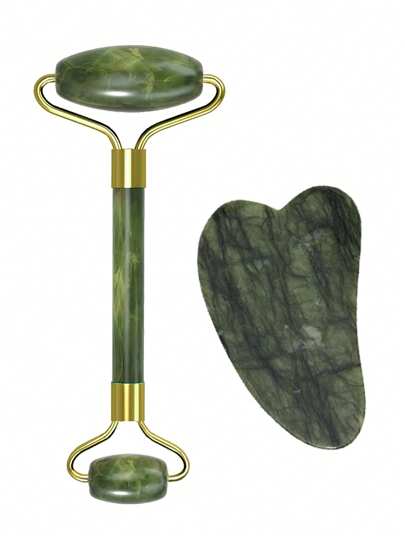 Set rolă și Gua Sha din jad natural, cadou colorat pentru îngrijire personală pentru masajul feței, ochilor și gâtului, pentru femei și bărbați, instrument Gua Sha din jad pentru îngrijirea feței, îmbunătățește tonusul pielii - Frumusețe și îngrijire a pielii