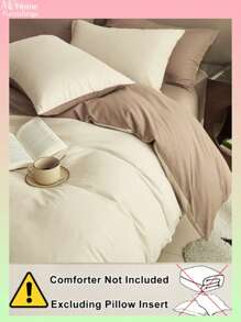 3pcs Milk White & Coffee Bedding Set For Boys & Girls, Dorm Room Includes 1 Duvet Cover & 2 Pillowcases, Super Soft, Machine Washable, Back To School
