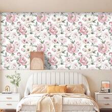 1 Rolo Papel de Parede Adesivo Peônia Rosa, Papel de Parede Estilo Boêmio Retrô, À Prova d'Água, Durável, Papel de Contato Vinil Destacável e Colante, Adesivo com Padrão de Flor Rosa em Bottom Claro, Adesivo de Decoração de Arte para Casa, Adesivo de Arte de Parede