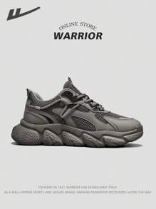 WARRIOR 1 Pair 2025 New Warrior Series Men's Chunky Sneakers, Campus Shoes, Low-Top Lace-Up, PU Mesh Upper, Cushioned & Elevated Sole, Suitable For Spring, Summer, Autumn Wear, Outdoor, Daily, Work, Study, Leisure