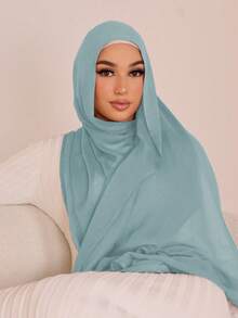 1 lenço de cabeça feminino de viscose de cor sólida, hijab macio com borda larga, cachecol versátil com protetor solar, adequado para uso diário - cáqui escuro - Ver 5