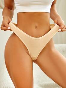 12Pcs Cotton Hemmed Solid Color Breathable Thin Basic Sexy Women's Thongs, Comfortable Women's Underwear,Size From XS To XL - 彩色 - 查看 4