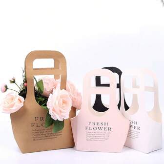 5pcs New Kraft Paper Floral Bouquet Packaging Bags, Waterproof Folding Flower Boxes For Women's Day, Christmas, Valentine, Coffee Shop, Flower Store Christmas Decorations Home Christmas Gifts Christmas Decor