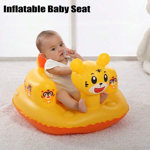 1 Pc Cartoon Style Inflatable Baby Seat With Built-In Air Pump,Portable Inflatable Baby Chair Suitable For 6-36 Months, Indoor&Outdoor Cozy Seat, Beach Seat For Baby Sitting
