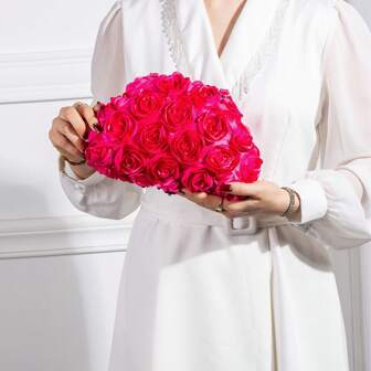 Summer Romantic Rose Flower Decor Women's Crossbody Bag, Evening Clutch