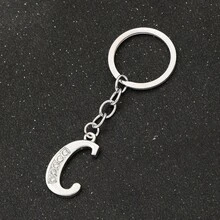 1pc Men's Creative 26 English Alphabet Rhinestone Keychain, Minimalist Car Key Chain, Holiday Party Gift - Silver - View 5