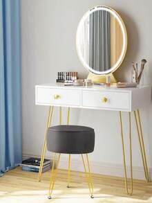 Round Dressing Table Stool Vanity Seat Comfortable Stool For Dressing Table - Gris - Ver 7