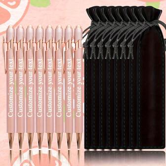 8pcs Custom Luxury Soft-Tip Pens With 8 Black Pencil Boxes, Rubber Round Ballpoint Pens, Personalized Writing Tools Suitable For Engraving Names And Company Websites, Ideal For Men, Anniversary, Christmas, School Supplies, Birthday Gifts, Stationery, Back To School Season