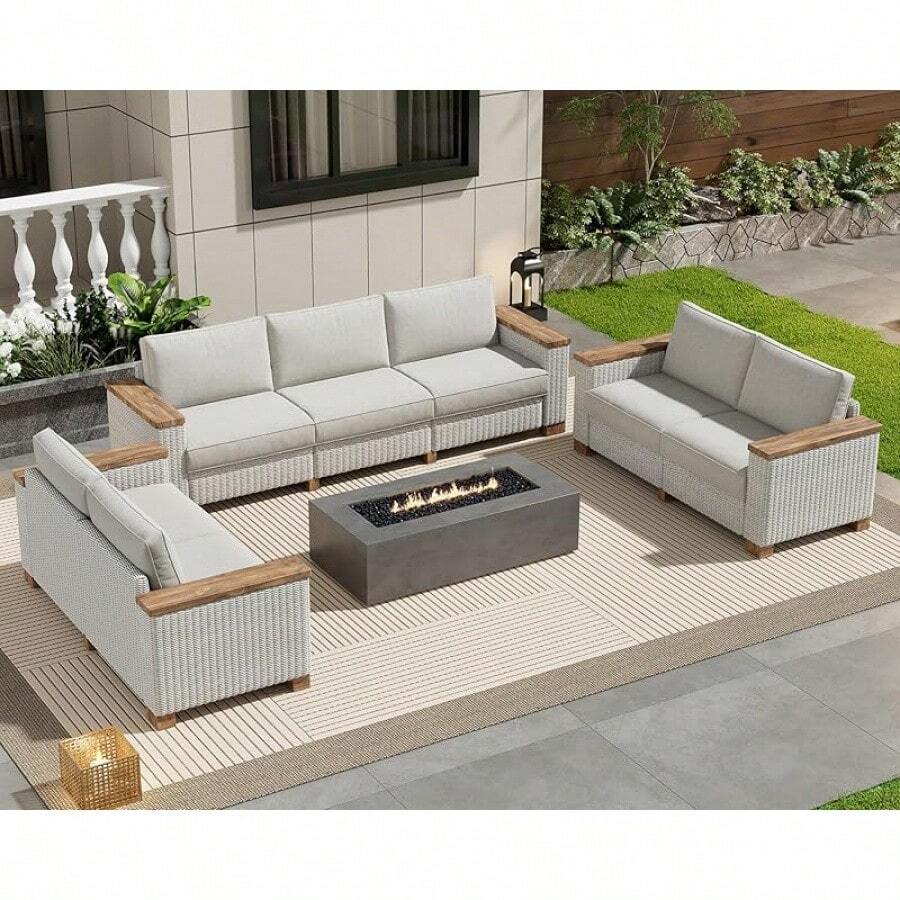 Outdoor Patio Furniture Set – Rattan Wicker Sectional Sofa With Washable Cushions For Lawn, Backyard & Garden, Beige - 88"+63"x2 - View 1