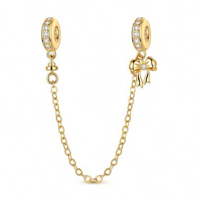 1 Stück goldfarbener, exquisiter, rosa Zirkonia Prinzessin-Stil Schleife Silikon Stopper Kette Perle Charm passend für Schlangen Armband, Halskette, Armreif, Anhänger Perlen für DIY Schmuckherstellung, Mädchen Alltags Schmuckzubehör