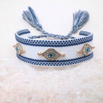 1 pezzo Braccialetto intrecciato con occhio del diavolo in stile boho fatto a mano, adatto per famiglia, amici, regali per le vacanze, uso quotidiano, amuleto