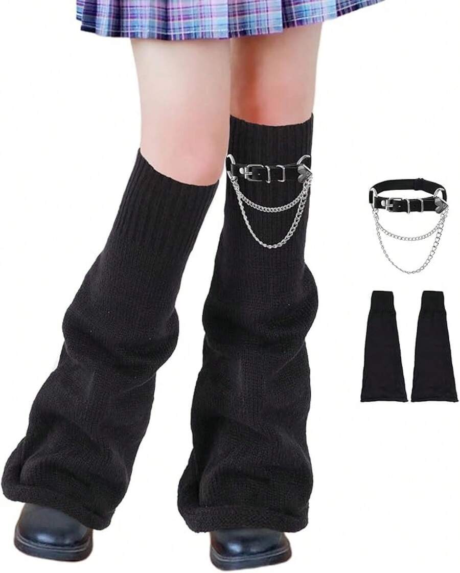 Kawaii Leg Warmers, Harajuku Lolita & Gyaru Socks, Japanese Cute Emo Style Accessories For Women - Black - View 1