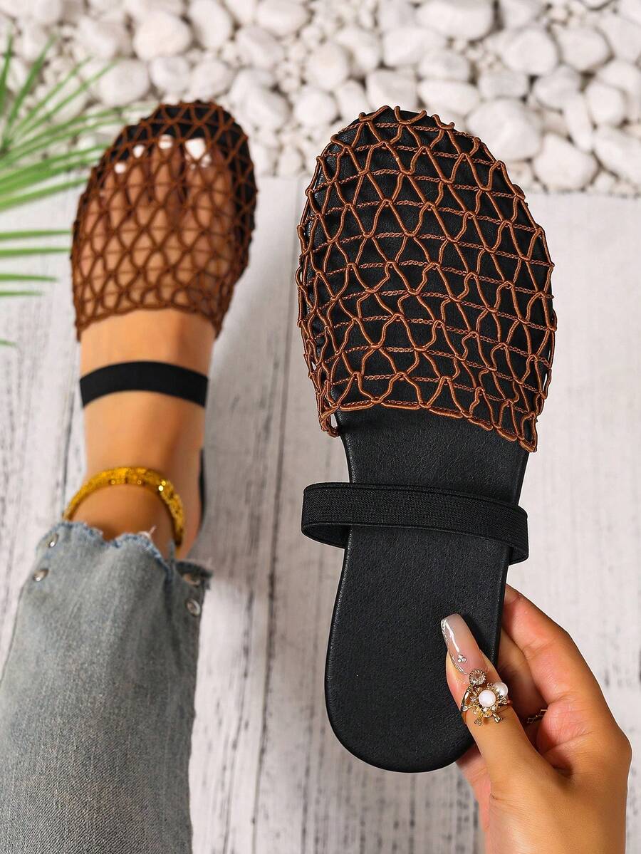 Women's Flat Sandals Open Weave 2025 New Summer Beach Vacation Black Brown Non-Slip Plus Size Slip-On Elegant Glamorous Music Festival Punk Chic Sexy Shoes