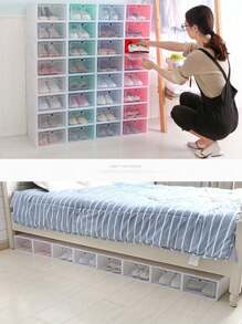 12pcs Anti-Oxidation Flip-Top Shoe Boxes. Vertical Stackable System + Clasp Design. Dust-Proof Moisture-Proof Collapsible Shoe Rack. For Storing Basketball Shoes, Running Shoes, Dress Shoes, High Heels. Suitable For Dorm, Foyer, Closet