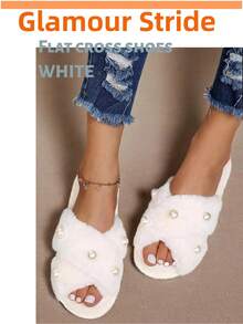 1 pereche de papuci de damă cu perle, culoare solidă, casual, elegante, sexy, stil western, pentru nuntă, potrivite pentru nuntă, petrecere, acasă și exterior, pentru toate anotimpurile - alb - Vizualizare 4