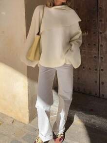 DEEKA Autumn/Winter New Slouchy Shawl Collar Long Sleeve Cropped Knitted Cardigan Sweater - Beige - View 4