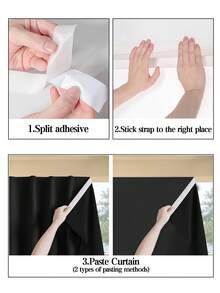 1pc, 100% Blackout Curtain, Easy Installation Self-Adhesive Blackout Curtain, No Drilling Needed, Simple And Easy To Install, Self-Adhesive Portable Curtain, Sunblock, Heat Insulation, Darkening, Suitable For Windows, Doors, Bedroom, Living Room, Basement, Kitchen, Small Windows, Summer Use - Black - View 8