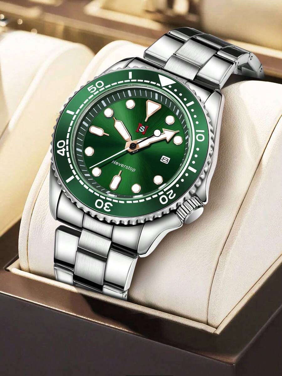 NSNEVER STOP 1pc Business Round Quartz Analog Watch With Spiral Crown And Folding Buckle, Suitable For Daily Life, Business Events, Holidays, Birthday Gifts, Valentine's Day Gifts, Christmas - Silver - View 1