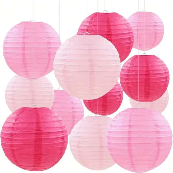 12pcs Colorful Paper Lantern Set, Assorted Colors Hanging Paper Lanterns For Birthday Party, Wedding, Decoration Background, DIY Combination