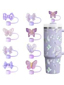 8 PIEZAS / 10 mm / 0.4 in Tapas y accesorios de pajitas de silicona, accesorios de taza para tumblers de 30/40 oz con asa, tapa de pajita Love Shack Fancy, tapa de pajita con diseño de mariposa y moño para días festivos, tapa reutilizable para taza