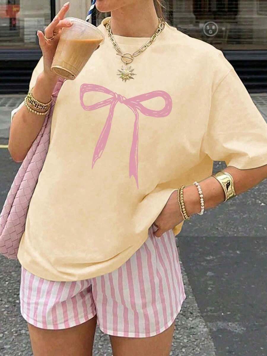 女式印花上衣复古蝴蝶结印花T恤、海鲜假日复古图案上衣、美学衬衫、90年代风格夏季女式短袖、短袖、图案T恤、夏装、休闲夏装、夏季T恤、Y2k上衣、夏季假日上衣